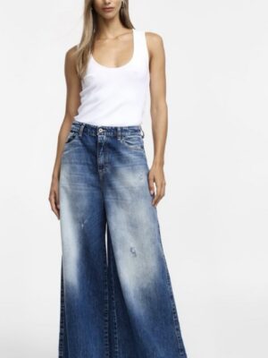 Jeans gamba larga a vita alta